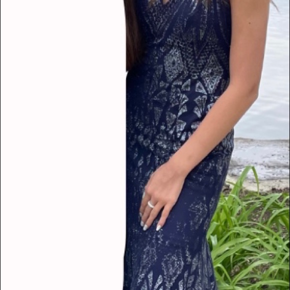Gorgeous navy & silver gown - Picture 2 of 6